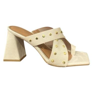 Imagem de Sandália Vizzano Salto Bloco com Tachas Geométricas Estilosa, Branco o