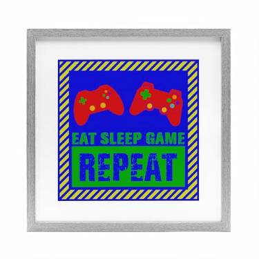 Imagem de Stupell Industries Impressão emoldurada vibrante Eat Sleep Game Repeat preta sob vidro, design de Marcus Prime, 33 x 33