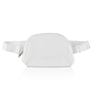 Imagem de FuninCrea Pochete de nylon, impermeável, com alças ajustáveis para mulheres, homens, bolsa de peito moderna com 3 bolsos de malha para ciclismo, corrida, viagem, caminhada, branco, P, 20 × 6 × 13.5 cm