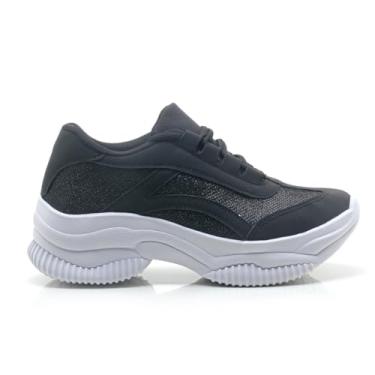 Imagem de THOWS Tênis Feminino Casual Esportivo, Design Leve, Material Sintético e Têxtil, Conforto Extra, Tamanho 34-39, Solado em Borracha, para Caminhada (Preto Glitter, BR, Adulto, Numérico, 39)