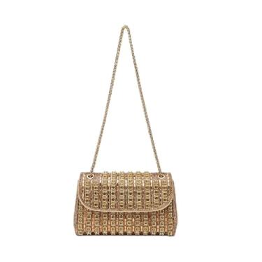 Imagem de Bolsa prata com strass, bolsas de mão prateadas brilhantes com alça, bolsa transversal à noite, bolsas de mão de cristal, Dourado, 8.27 x 4.33 x 7.48 inches