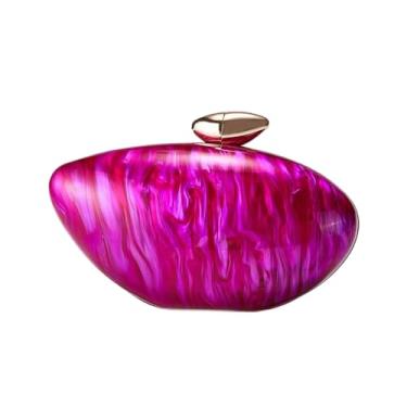 Imagem de changes girl Lindas bolsas de mão de acrílico de mármore, bolsa de concha brilhante em forma de ovo, bolsa tiracolo branca para noite, Vermelho