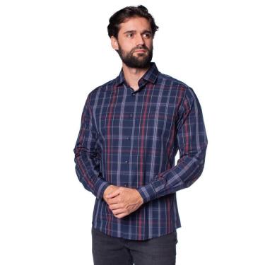 Imagem de Camisa Masculina Pitt Slim Xadrez Marinho-Masculino