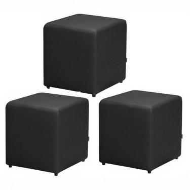 Imagem de 03 Puffs Quadrado Corino Preto