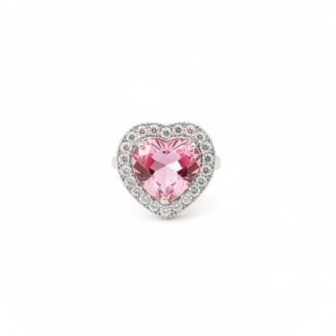 Imagem de Anel de casamento feminino com strass de coração grande, ajustável, grosso, exagerado, coração de coração, compromisso, anel de compromisso, anel de noivado de luxo, joia de aniversário de casamento