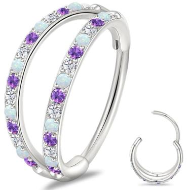 Imagem de limerencia Anel de nariz de titânio - Brinco de cartilagem de argola dupla G23 - Anel clicker de 20G para septo, hélice, concha, Daith, piercing Tragus - Joias corporais hipoalergênicas para mulheres