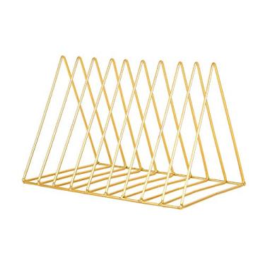 Imagem de Metal Desktop Bookshelf Triangle Iron Multifunctional Organizer for Study Office Home Decor Gold White 10.2 x 7.3 x 7.1 Inches (Ouro)