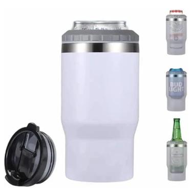 Imagem de Copo Térmico Porta Long Neck e Lata Inox 2 em 1 com Isolamento a Vácuo 420ml Parede Dupla (Branco)