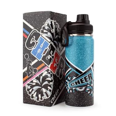 Imagem de BMHHTM Garrafa de água Cheer para meninas 510 g, garrafa esportiva isolada de aço inoxidável com tampa de bico, presente de líder de torcida a granel para equipe, presentes de esquadrão (azul-petróleo