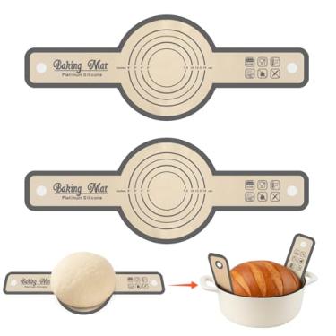 Imagem de Alça de silicone para assar no forno holandês, 2 peças, tapete de silicone fácil de limpar e reutilizável com alças longas, antiaderente, fácil de transferir pão de fermento, cinza