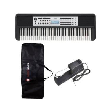 Imagem de Kit Teclado Yamaha YPT-380 Portátil Preto + Capa + Pedal  Sutein