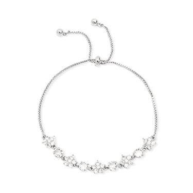 Imagem de Agriajun Pulseira feminina de pérolas e strass de flor de prata dourada, ajustável, moderna, feita à mão, flores de cinco pétalas, zircônia cúbica, empilhável, moda, caixa, corrente, pulseira, joias