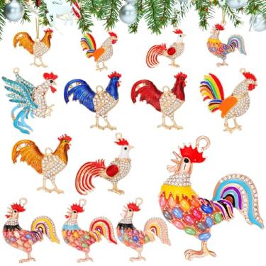 Imagem de Chunful 10 peças de enfeites de Natal divertidos de strass decoração festiva enfeite de árvore de Natal enfeites fofos para decoração de árvore de Natal dentro de casa festa (frango)