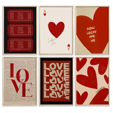 Imagem de Arte de parede de coração vermelho moderno pôsteres de amor da sorte amor preppy love minimalista decoração de parede moderna pintura romântica vermelho preto e branco impressões em tela para quarto