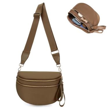 Imagem de Bolsa transversal quadriculada para mulheres, espaçosa bolsa xadrez de nylon com carteira removível, alça ajustável, pochete de grande capacidade, Marrom escuro, One Size, Xadrez