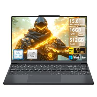 Imagem de KUMNOSAL Laptop para jogos 2025, moldura estreita, laptop com processador quad-core Twin Lake N150 (até 3,6 GHz) 16GB DDR4 512GB SSD 15,6 polegadas FHD Premium Laptop Winds 11 Pro, capa de metal, tipo