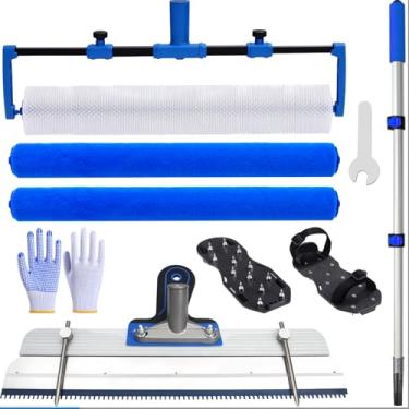 Imagem de BERXOL Kit de ferramentas de revestimento de piso autonivelante de 45 cm - Aplicação de epóxi, concreto e terraço com rolo pontiagudo, ancinho de nivelamento e mastro telescópico - Conjunto completo