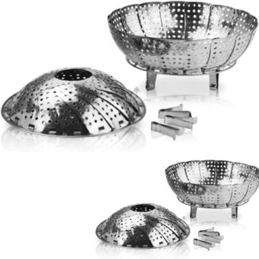 Imagem de Cesta de Cozimento a Vapor, Aço Inoxidável, Dobrável, 22cm Diâmetro x 8cm Altura, 132g, Inox