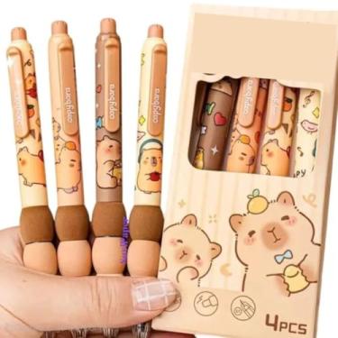 Imagem de Caneta Apagável Capivara Espuma Kawaii 0.5mm – Tinta Azul, Estética Fofa - 1 un ou kit com 4un (Caixa com 4un)