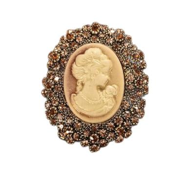 Imagem de Broche de camafeu vitoriano, broche de cristal vintage com rosto feminino, broche de lapela para blazers e casacos femininos, presente de luxo, One Size, Metal, não