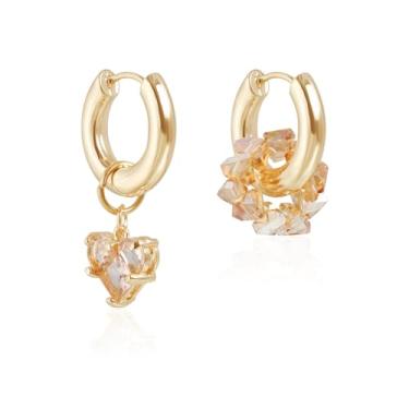 Imagem de Brincos de coração para mulheres, ouro, prata, vermelho, rosa, pingente de argola, Medium, Latão, Sem pedra preciosa