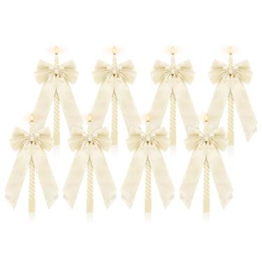 Imagem de Whaline 8 velas cônicas em espiral com laço de fita, velas de cera torcidas sem gotejamento, 25,4 cm de comprimento, sem cheiro, para festa de casamento de despedida de solteira (branco marfim)