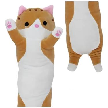 Imagem de Travesseiro de Gato Fofinhos 50/110cm, adorável boneca de pelúcia pet, linda pelúcia desenho de gatinho, almofada macia, brinquedo de abraçar dormir para crianças, meninas, namoradas (70cm laranja)