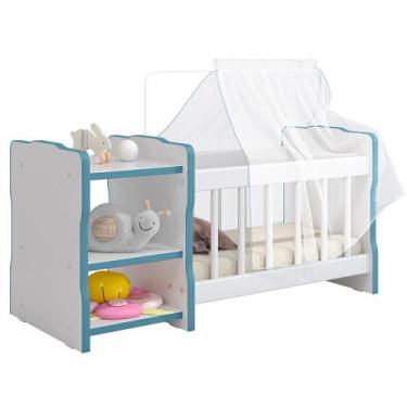 Imagem de Berço Para Boneca Cristal Ursinho C02 Brinquedo Infantil Branco Azul -