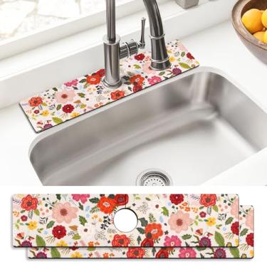 Imagem de Tapete absorvente de torneira, 2 unidades de tapete de secagem ao redor da torneira, protetor de respingos atrás da torneira, tapete de pia para cozinha, banheiro, ilha para trailer, 60 x 14 cm