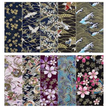 Imagem de PH PandaHall 10 peças de tecido de algodão estilo japonês, quadrados de flores, retalhos, artesanato, tecido, tecido acolchoado, tecidos de costura para bricolage, scrapbooking, decoração, 24 x 24 cm