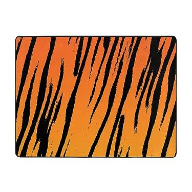 Imagem de ZERAOKE Tapete de área com listras de tigre 48 x 63 polegadas, lavável na máquina com suporte antiderrapante, tapetes macios para sala de estar, quarto, entrada, quarto de crianças, decoração de casa