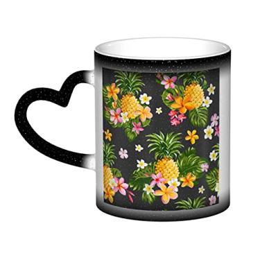 Imagem de Xícara de café havaiana divertida de abacaxi tropical, copo de cerâmica que muda de cor sensível ao calor 12 Oz, para café/chá/leite/cacau, para adolescente/aniversário/festival/presentes