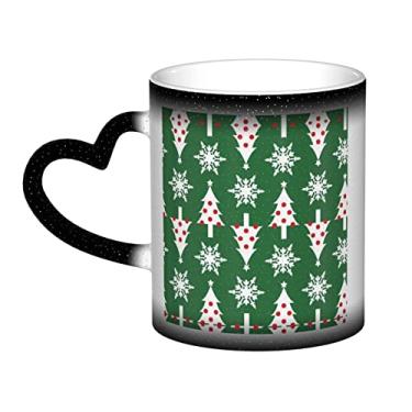 Imagem de Xícara de café divertida com padrão de árvore de Natal, copo de cerâmica com mudança de cor sensível ao calor 12 Oz, para café/chá/leite/cacau, para adolescente/aniversário/festival/presentes