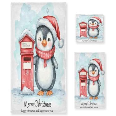Imagem de Wassud Conjunto de 3 toalhas de banho de pinguim de desenho fofo, toalhas super macias e absorventes para banheiro, toalhas de banho de secagem rápida, toalha de banho para academia, spa, hotel