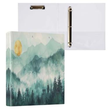 Imagem de Qilmy Lindo organizador de fichário redondo de cordilheira de tinta verde, fichário de 3 anéis com prancheta (carta A4), fichário fofo para material de escritório escolar 620