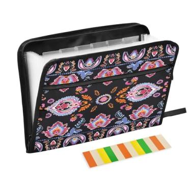 Imagem de CEBUGI Pasta expansível de 13 bolsos, impermeável, sanfonada, organizador de arquivos com etiquetas tamanho A4, organizador de documentos de papel para escola, material de escritório, boho floral