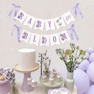 Imagem de Banner Flower Baby in Bloom - Welcome Baby Sweet Party Decorations, Banner de anúncio de gravidez com laços, adereços de foto de festa floral revelação de gênero, decorações para pendurar na parede da