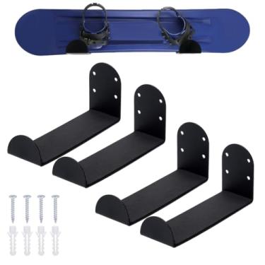 Imagem de PH PandaHall 2 conjuntos de suporte de parede de esqui preto de aço inoxidável para armazenamento de esqui, suporte de parede para skate 16,8 x 5,1 x 7,8 cm para organização doméstica, exibição de