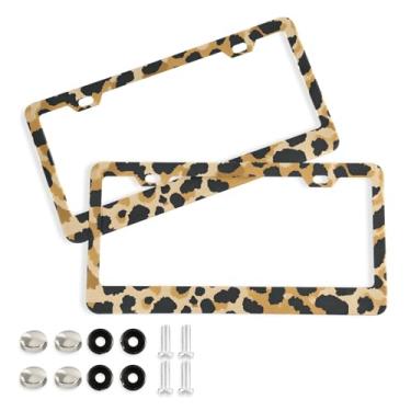 Imagem de CEBUGI Pacote com 2 molduras de placa de carro de alumínio capas de moldura de placa de carro com 2 furos impressão animal acessórios automotivos para placas dianteiras e traseiras orifício elíptico