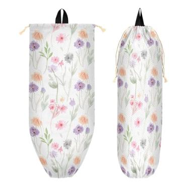 Imagem de xigua Suporte de parede para saco plástico de flores silvestres e folhas com cordão, 1 pacote, organizador de sacolas de supermercado reutilizável para bolsas, meias, roupas íntimas e gravatas