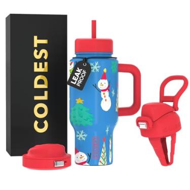 Imagem de Copo Coldest com alça e tampa de café - Copo 100% à prova de derramamento (3 tampas) - Copos isolados de aço inoxidável à prova de vazamento para mulheres e homens - Adequado para porta-copos - 680 g