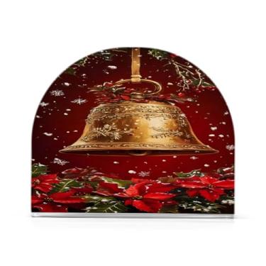 Imagem de xigua Suporte de guardanapo de sino dourado de Natal para mesas, porta-guardanapos de papel de placa acrílica elegante, dispensador de papel de seda independente moderno para sala de jantar, sala de