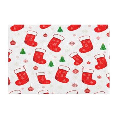 Imagem de Burbuja Tapete de banho de meias de Natal, tapete de banheiro absorvente extra macio com suporte antiderrapante para banheiro, banheira, chuveiro, 40 x 61 cm
