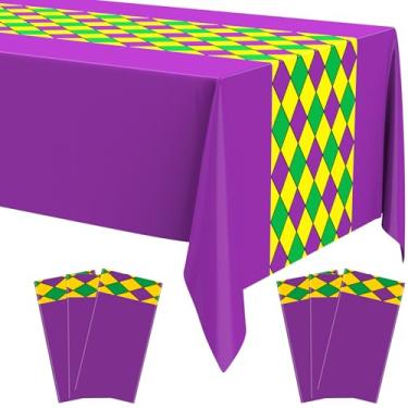Imagem de Cholemy Toalha de mesa de carnaval de carnaval 137 x 272 cm, decoração de festa de carnaval, plástico, descartável, baile de máscaras, artigos de cozinha e decoração (roxo, 6 peças)