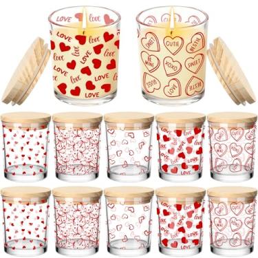 Imagem de Ziliny 10 potes de vela de vidro Love Valentine, recipientes vazios a granel de 200 ml, potes de vidro com tampas de cortiça, latas para fabricação de velas de dia dos namorados, guardar biscoitos