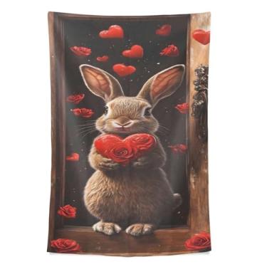 Imagem de STAYTOP Tapeçaria Dia dos Namorados Coração Amor Coelho Parede Tapeçarias para Decoração de Casa Dormitório Sala de Estar Quarto Tapete de Parede (60×40in)
