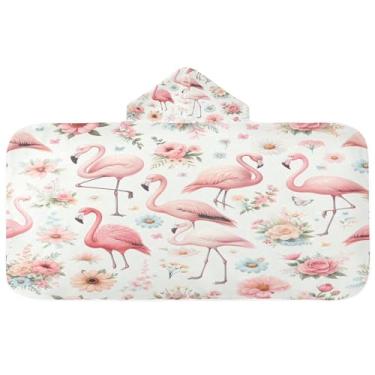 Imagem de Burbuja Toalha de banho com capuz floral flamingo rosa para crianças, toalha de praia de pelúcia macia absorvente para chá de meninas e meninos 3-10 anos, 61 x 127 cm