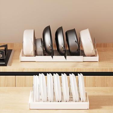 Imagem de Organizador de panelas e frigideiras sob o armário expansível com 10 divisórias ajustáveis para armazenamento de cozinha, tábuas de corte, utensílios de cozinha, tampa, branco, 2 peças