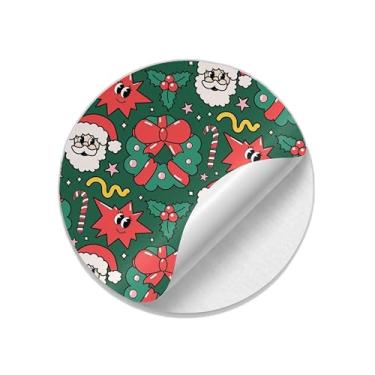 Imagem de Adesivos Redondos Natalinos 25 Unidades Papai Noel e Feliz Ano Novo - Tamanho 50x50cm