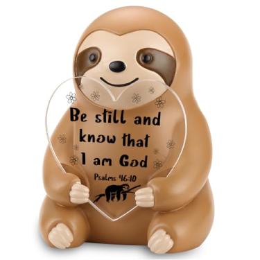Imagem de EFFJNSG Estatueta de preguiça cristã com versículo bíblico Salmos 46:10, Be Still and Know That I Am God, presente inspirador religioso para mulheres e homens, decoração de escritório em casa ES034